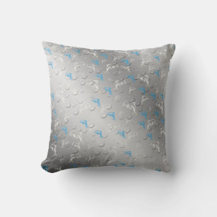 silber, blau, gold, silber, zeichnend, fisch, kissen