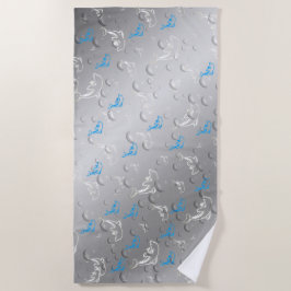silber, blau, gold, silber, zeichnend, fisch, strandtuch