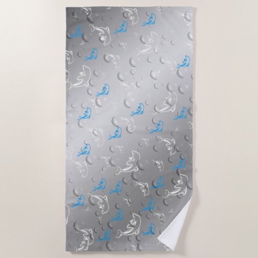 silber, blau, gold, silber, zeichnend, fisch, strandtuch (Vorderseite)
