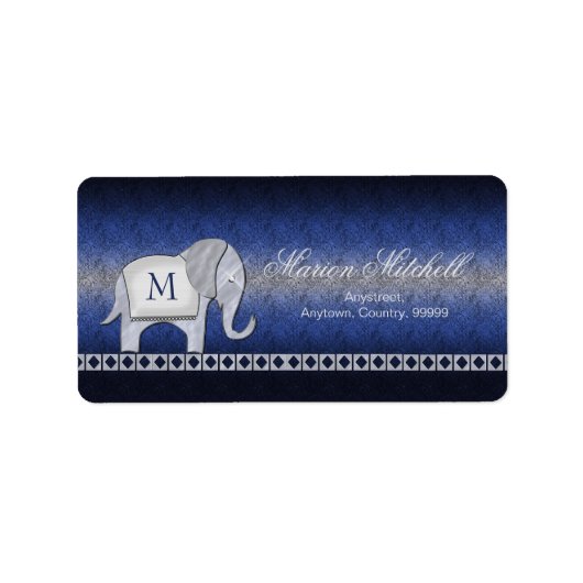 Silber/Blau-ID390 für Elephant Walk Monogram Adressaufkleber (Vorne)