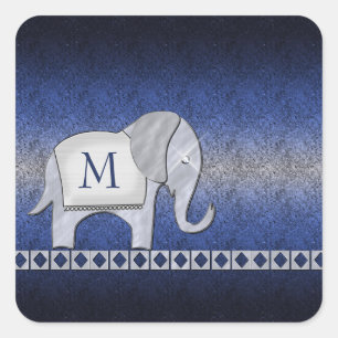 Silber/Blau-ID390 für Elephant Walk Monogram Quadratischer Aufkleber