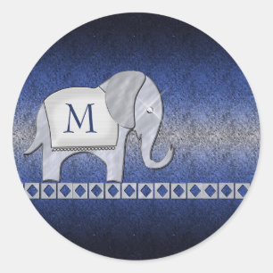 Silber/Blau-ID390 für Elephant Walk Monogram Runder Aufkleber