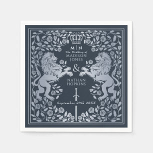 Silber Blau Königlicher Löwe Mittelalterliches Sch Serviette