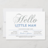 Silber, Blau | Moderne Typografie Kinderdusche Einladung (Vorderseite)