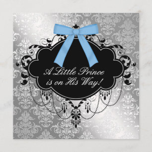 Silber Blau Schwarzer Prinz Baby Boy Shower Einladung
