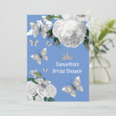 Silber-Blau-Weiß-Rose Brautparty Einladung (Stehend Vorderseite)