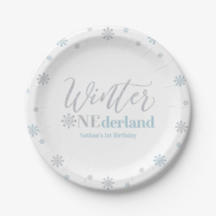 Silber & Blau Winter Onederland 1. Geburtstagsfeie Pappteller