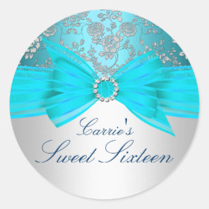 Silber & Blaue Rosen Sweet Sixteen Aufkleber