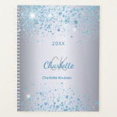 Silber-blauer Glitter-Name Monogramm 2027 Planer (Vorderseite)