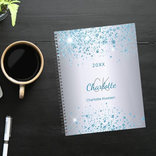 Silber-blauer Glitter-Name Monogramm 2027 Planer