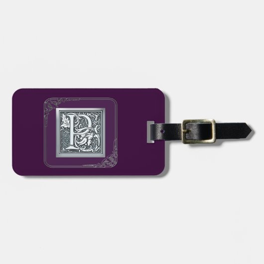 Silber blühen Monogramm - P Gepäckanhänger (Vorderseite horizontal)
