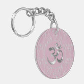 Silber-Blume auf rosa OM-Symbol Schlüsselanhänger (Vorderseite links)