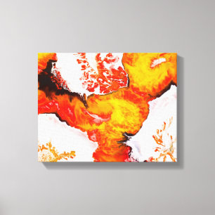 Silber-Blume in Orange Alcohol Tinte Abstrakt Leinwanddruck