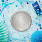 Silber, Blumen, Trellis, Damast, elegant, Muster, Pappteller (Party)