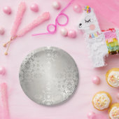 Silber, Blumen, Trellis, Damast, elegant, Muster, Pappteller (Party)