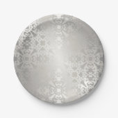 Silber, Blumen, Trellis, Damast, elegant, Muster, Pappteller (Vorderseite)