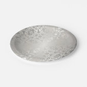 Silber, Blumen, Trellis, Damast, elegant, Muster, Pappteller (Schrägansicht)