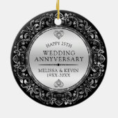 Silber Blumenrahmen 25. Hochzeitstag Keramik Ornament (Hinten)