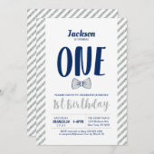 Silber, Bow-Krawatte | Junge 1. Geburtstag Einladu Einladung (Vorne/Hinten)