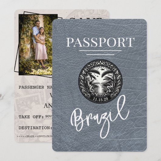 Silber Brasilien Reisepass Save The Date (Vorne/Hinten)