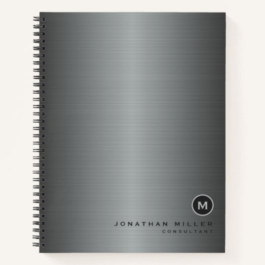 Silber Brushed Metal Simple Monogram Notizblock (Vorderseite)