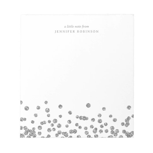 Silber Chic Glamour Faux Glitter Konfetti mit Name Notizblock (Vorderseite)