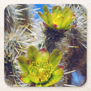 Silber Cholla Kaktus Wildblumen Rechteckiger Pappuntersetzer