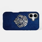 Silber-Chrom-Geometrischer Adlerkopf Blaues Python iPhone 16 Hülle (Rückseite (Horizontal))