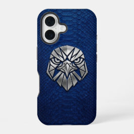 Silber-Chrom-Geometrischer Adlerkopf Blaues Python iPhone 16 Hülle