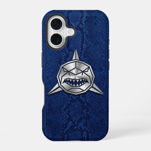 Silber-Chrom-Geometrischer-Hai-Blau-Python-iPhone iPhone 16 Hülle (Rückseite)
