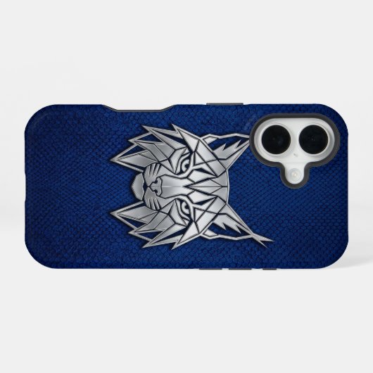 Silber-Chrom-Geometrischer Luchs Blau Python iPhon iPhone 16 Hülle (Rückseite (Horizontal))