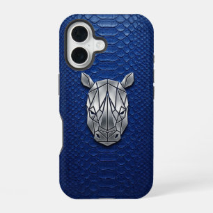 Silber-Chrom-Geometrisches Rhino Blau Python iPhon iPhone 16 Hülle