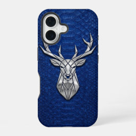 Silber Chrome Geometrischer Hirsch Blau Python iPh iPhone 16 Hülle