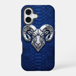 Silber Chrome Geometrisches Muster Blau Python iPh iPhone 16 Hülle