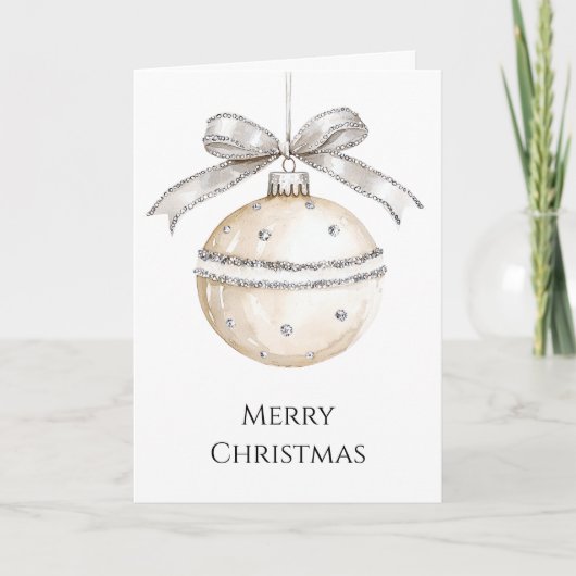 Silber Creme Bogen Ornamente Weihnachten Karte (Vorderseite)
