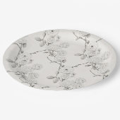 Silber Creme Schwarze Herbstblumen Hochzeit Pappteller (Schrägansicht)