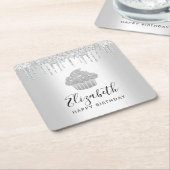 Silber cupcake Glitzer Tropfen Skriptname modern Rechteckiger Pappuntersetzer (angewinkelt)