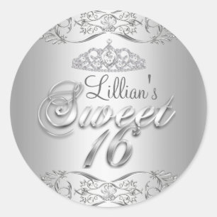 Silber-Damask & Diamant-Diadem Sweet 16 Aufkleber