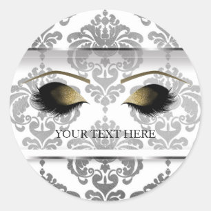 Silber-Damask Vintage-Glamour-modernes Make-up Wim Runder Aufkleber