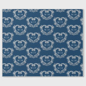 Silber des Herzens auf dunkelblauer Hochzeit Geschenkpapier (Flach)