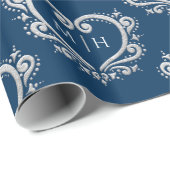Silber des Herzens auf dunkelblauer Hochzeit Geschenkpapier (Rolleneckpunkt)