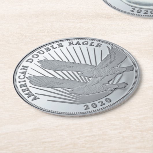 SILBER DOUBLE EGELCOIN RUNDER PAPPUNTERSETZER (Angewinkelt)