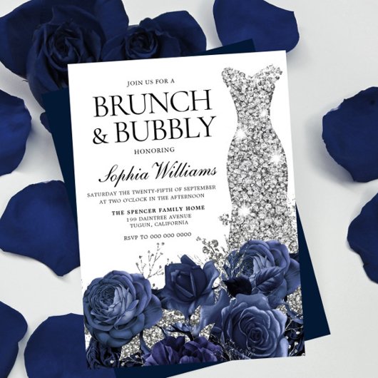 Silber Dress Navy Brunch & Bubbly Brautparty Einladung