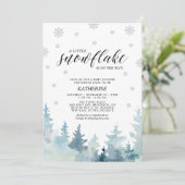 Silber ein wenig Schneeflocken Winterbaumen Babydu Einladung (Stehend Vorderseite)