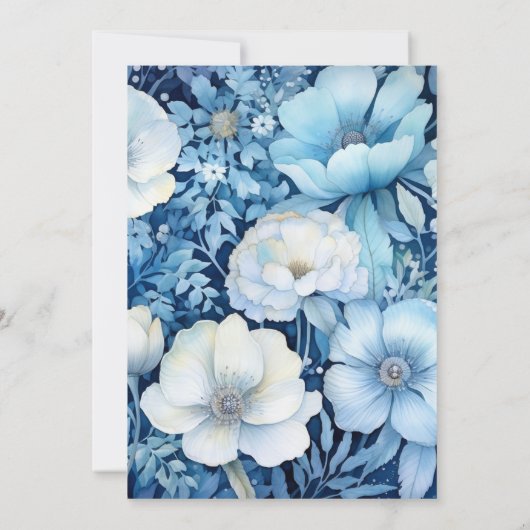 Silber, Eisblau, Frost Weiß und Grau Einladung (Rückseite)