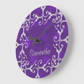 Silber Elegance Lila Sparkle Pers. Wall-Uhr Große Wanduhr (Winkel)