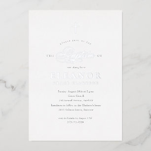 Silber Elegant Gold Kreuz Kalligrafie Taufe Folieneinladung