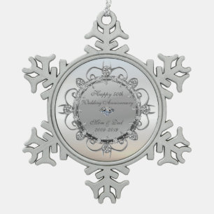 Silber Elegante Diamanten 50. Hochzeitstag Schneeflocken Zinn-Ornament