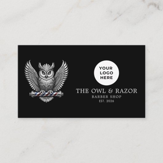 Silber-Eule-Professioneller-Friseur-Shop-Logo-QR-C Visitenkarte (Vorderseite)
