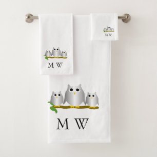 Silber-Eulen-Design-Monogramm Badhandtuch Set